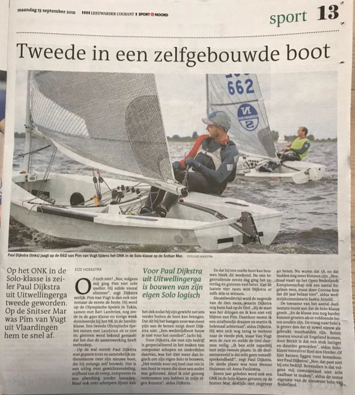 Newspaper article about a second-place finish in a self-built boat